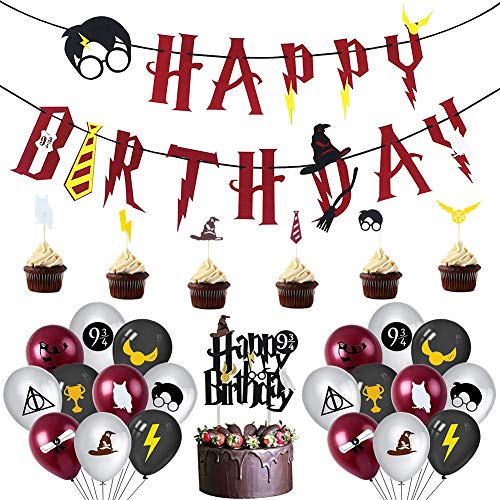 Artículos de Fiesta para Harry Potter BESLIME Suministros para la Fiesta de Harry Potter, Estandarte de cumpleaños, Harry Potter Inspired Cupcake Toppers, Globo de látex Artículos de Fiesta para Harry Potter BESLIME Suministros para la Fiesta de Harry Potter, Estandarte de cumpleaños, Harry Potter Inspired Cupcake Toppers, Globo de látex
