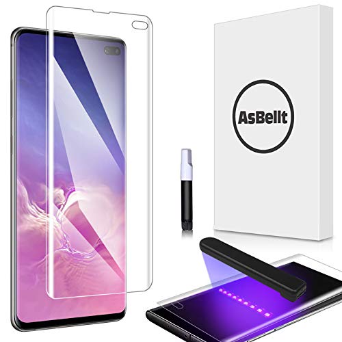 AsBellt Protector Pantalla de Galaxy S10 Plus (Pegamento en Toda la Pantalla) (9H Dureza) (Alta sensibilidad),Cristal Vidrio Templado/Protector de Pantalla para Samsung Galaxy S10 Plus