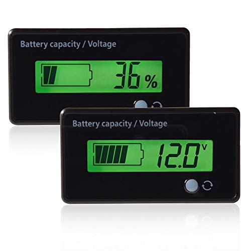 ASHATA Indicador de batería 2 en 1, Medidor de Capacidad de batería Digital, Medidor de Voltaje de batería, 6-70 V Lector de Detector eléctrico con Pantalla Impermeable LCD