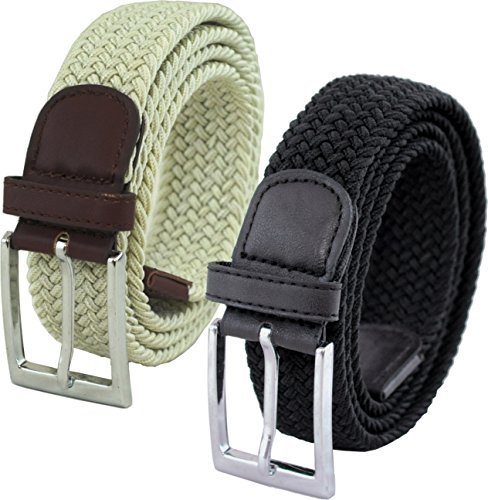 Ashford Ridge Hombres negro y crema cinturones elásticas Gift Set (cintura tamaños 80cm - 90cm)