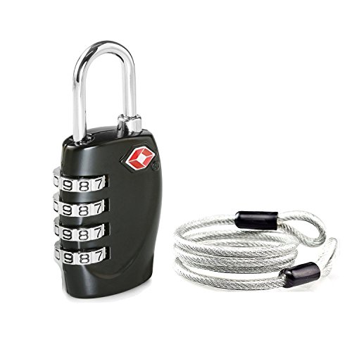 Aspen 4 Dígitos Combinación TSA Candado Más Alta Seguridad TSA Luggege Bloqueo con Cable de Acero para el Viaje Equipaje Maleta (Negro) Aspen 4 Dígitos Combinación TSA Candado Más Alta Seguridad TSA Luggege Bloqueo con Cable de Acero para el Viaje Equipaje Maleta (Negro)