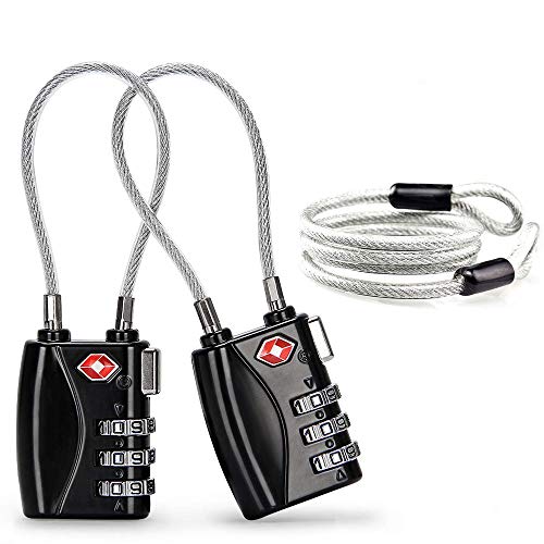 Aspen Candado de Seguridad para Maletas TSA Candados para Equipaje Candado de Combinacion 3 códigos con Cable de Acero(Negro,2 Paquetes), Cuerpo de Aleación, Discos de Fácil Lectura Aspen Candado de Seguridad para Maletas TSA Candados para Equipaje Candado de Combinacion 3 códigos con Cable de Acero(Negro,2 Paquetes), Cuerpo de Aleación, Discos de Fácil Lectura