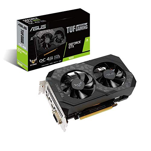 Asus TUF Nvidia GeForce GTX 1650 4 GB Power OC Edition Gaming Tarjeta gráfica (GDDR6, PCIe 3.0, 1 HDMI 2.0b, 1 DVI, 1 DisplayPort 1.4, TUF-GTX1650-O4GD6-P-GAMING) Asus TUF Nvidia GeForce GTX 1650 4 GB Power OC Edition Gaming Tarjeta gráfica (GDDR6, PCIe 3.0, 1 HDMI 2.0b, 1 DVI, 1 DisplayPort 1.4, TUF-GTX1650-O4GD6-P-GAMING)