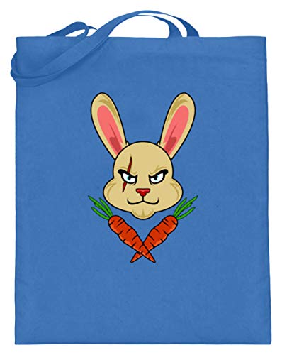 Atención: Conejo salvaje, armado con dos zanahorias, búsqueda de aventura – bolsa de yute (con asas largas)., color Azul, talla 38cm-42cm