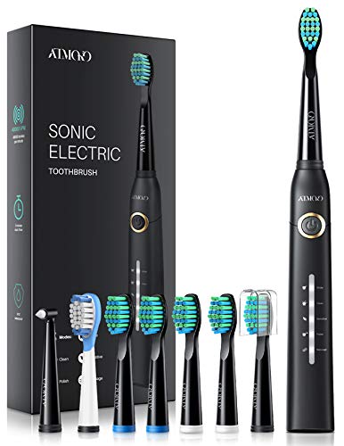 ATMOKO Cepillo Dientes Sónico, Cepillo Electrico Dientes con 8 Cabezas de Cepillo, 5 Modos, Carga 4 Horas por 30 Días, IPX7 Impermeable-HP126A ATMOKO Cepillo Dientes Sónico, Cepillo Electrico Dientes con 8 Cabezas de Cepillo, 5 Modos, Carga 4 Horas por 30 Días, IPX7 Impermeable-HP126A