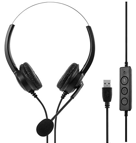 Audífonos USB, audífonos para PC con micrófono,con Control de Audio para reducción de Ruido y audífonos comerciales de Voz Clara para Centro de Llamadas/Llamada de Conferencia/Chat en línea/Skype