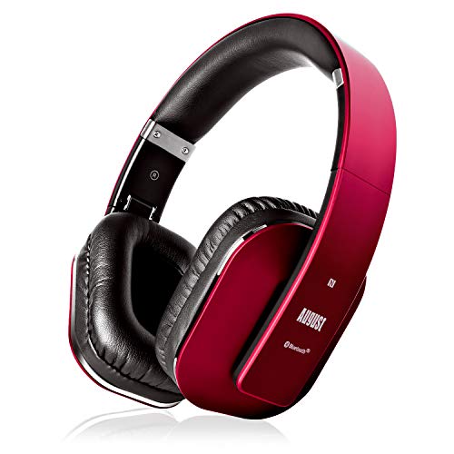 August EP650–Auriculares Bluetooth Inalámbrico–Auriculares Diadema Casco Plegable-Sonido Estéreo Bass Rich-Auriculares Orejeras Cómodas con NFC y aptX,Color Rojo