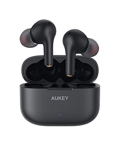 AUKEY Auriculares Inalámbricos Bluetooth 5 aptX Graves Mejorados, 4-Micrófonos Auriculares Bluetooth con CVC 8.0 Cancelación de Ruido, IPX7 Impermeable, Carga Rápida USB-C para Android y iPhone