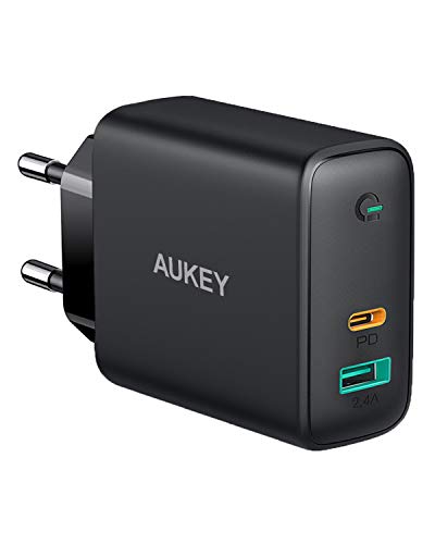 AUKEY Cargador USB C 60W, Cargador Móvil con 60W Power Delivery & GAN Tech, Compatible con iPhone XS/XS MAX/XR, iPhone 11 Pro Max SE, Macbook Pro, iPad Pro, AirPods Pro, MacBook, Nintendo Switch y más