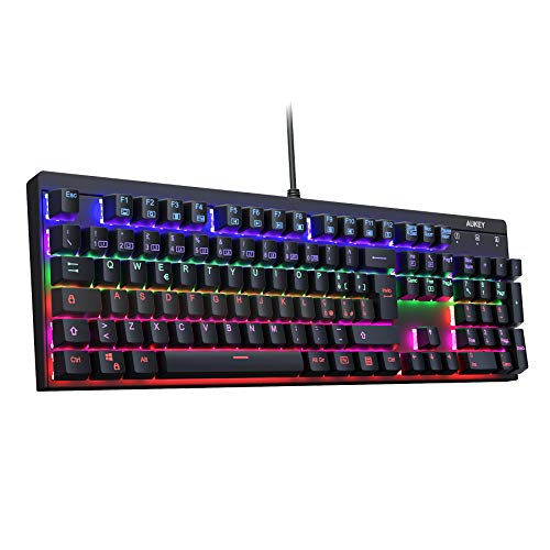 AUKEY teclado mecánica LED-BACKLIT Switches Azul 105 teclas Layout italiano impermeable teclado Gaming Panel de metal de 100% anti-ghosting y extractor para Teclas para jugadores y dattilografi AUKEY teclado mecánica LED-BACKLIT Switches Azul 105 teclas Layout italiano impermeable teclado Gaming Panel de metal de 100% anti-ghosting y extractor para Teclas para jugadores y dattilografi