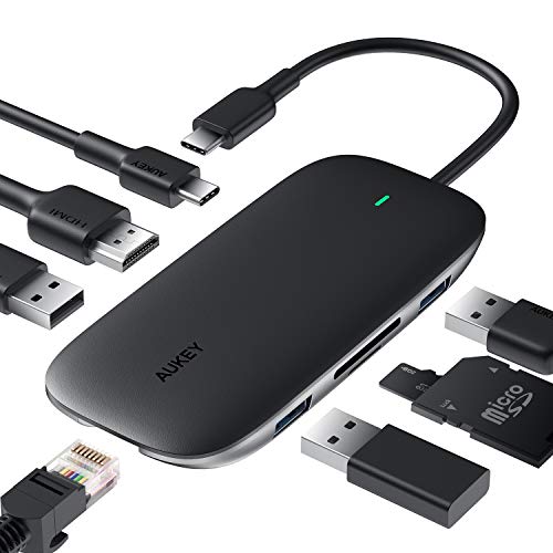 AUKEY USB C Hub 8 en 1 Adaptador USB Type C 4K HDMI, Ethernet RJ45 de 1 Gbps, PD 100W, 2 USB 3.0, 1 USB 2.0, SD y TF para MacBook DELL XPS Chromebook Samsung S9 (Space Gray) AUKEY USB C Hub 8 en 1 Adaptador USB Type C 4K HDMI, Ethernet RJ45 de 1 Gbps, PD 100W, 2 USB 3.0, 1 USB 2.0, SD y TF para MacBook DELL XPS Chromebook Samsung S9 (Space Gray)