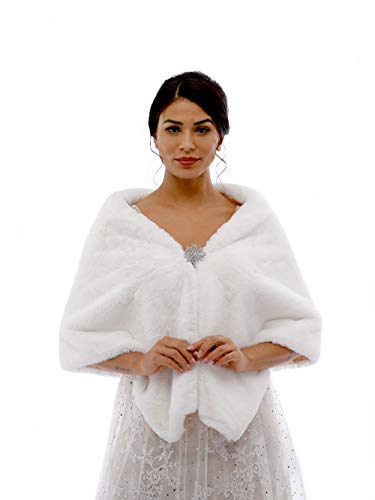 Aukmla - Chal - para mujer Blanco Talla única Chal de Pelo con broche Estola Mujer para Invierno Fiesta Novia Bodas Para dama de honor