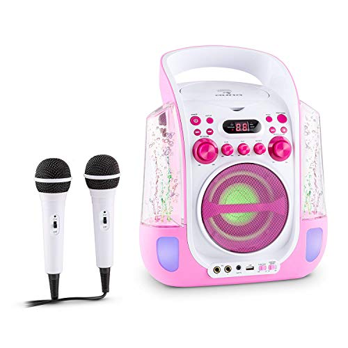 Auna Kara Liquida - Karaoke, Set de Karaoke, 2 x micrófonos dinámicos, Reproductor de CD+G, Puerto USB, Compatible con MP3, Salida de Video, Salida de Audio, Rosa Oscuro