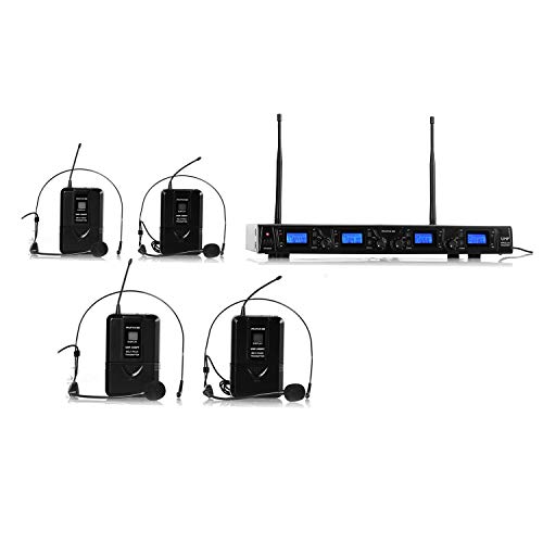 auna Pro UHF-550 Quartett 2 Black Edition - Set de micrófonos inalámbricos , Micrófonos UHF de 4 Canales , 4 micrófonos de Diadema , 823 - 832 MHz , Display LCD , XLR , Salida Jack , Estuche , Negro