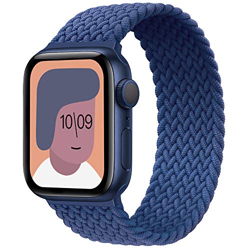 AUNDYYU Correa Solo Loop Trenzada Compatible con Apple Watch 38mm 40mm 42mm 44mm para iWatch Series 6 SE 5 4 3 2 1, Elástica Pulsera Repuesto Deportiva Mujer Hombres, 42mm/44mm #08 Bleu Atlantique