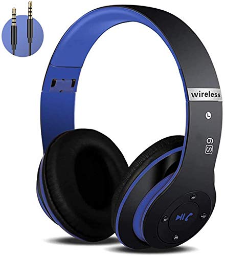 Auriculares Cerrados Inalámbricos 6S, Alta fidelidad Estéreo Auriculares Estéreo Inalámbricos Plegables, Micrófono Incorporado, Micro SD/TF, FM (para iPhone/Samsung/iPad/PC) (Negro y Azul)