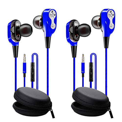 Auriculares con microfono movil Pack 2 uds Deportivos in Ear Dual Dynamic Drivers in-Ear Estereo Auriculares con Cable 120 cms Control de Volumen cancelacion de Ruido Doble Altavoz Azul