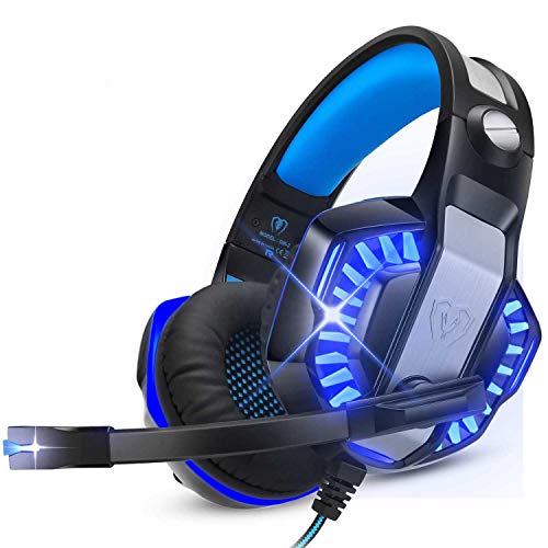 Auriculares De Diadema para Ps5 con MicróFono,Pc,Xbox One,PortáTil,Sonido Envolvente sobre La Oreja,CancelacióN De Ruido con Luces Led,Control De Volumen para Smartphone Ordenador,Nintendo Switch