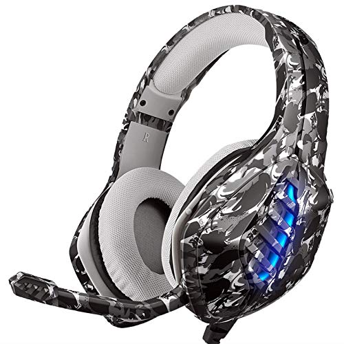 Auriculares Gaming para PS4, Moimhear Auriculares para Xbox One , Cascos Gaming con Sonido Envolvente y Reducción de Ruido-Camuflaje Gris