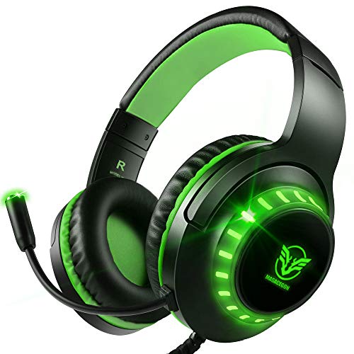 Auriculares Gaming PS4 Estéreo da 3,5 mm Jack con Micrófono Flexible y Luz LED, Cascos Gaming para PC/Xbox One/Nintendo Switch/Laptop/Tablet/Mac/Smartphone