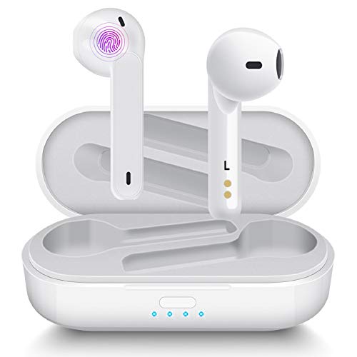 Auriculares Inalámbricos Aoslen Auriculares Bluetooth TWS Bluetooth 5.0 con Micrófono HiFi IPX5 Impermeabile Control Táctil para iPhone Xiaomi Samsung Huawei Android(Blanco)