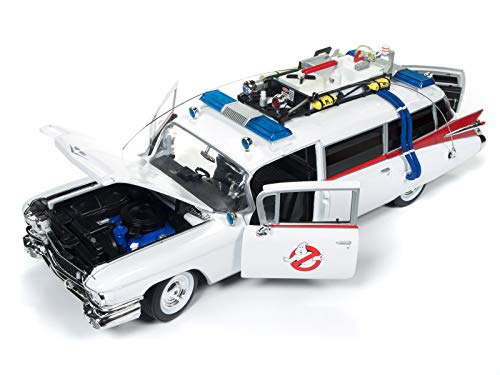 Auto World ERTL - AWSS118: Cazafantasmas Ecto-1 Diecast Model Car, una ambulancia Cadillac a escala 1/18 de 1959