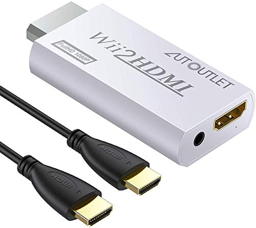 AUTOUTLET Adaptador convertidor de Wii a Hdmi, con cable HDMI de 1M Wii2HDMI La salida de audio y video de 3.5mm soporta 720 / 1080P Todos los modos de visualización de Wii para Nintendo