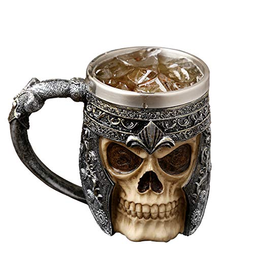 AUVSTAR Gothic 3D Skull Mug - Taza de acero inoxidable Seleton Drink Mug para bebidas, Medieval Viking Warrior Skull Armor Drinking Mug, Decoración de Halloween, Party Trick Cup AUVSTAR Gothic 3D Skull Mug - Taza de acero inoxidable Seleton Drink Mug para bebidas, Medieval Viking Warrior Skull Armor Drinking Mug, Decoración de Halloween, Party Trick Cup