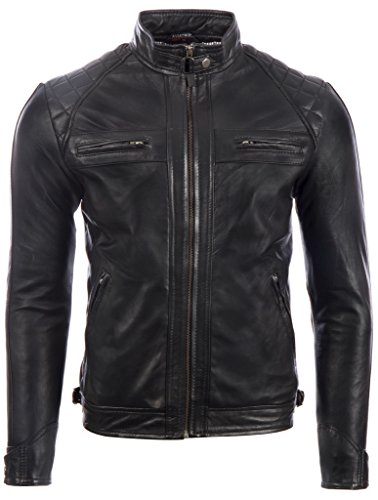 Aviatrix Chaqueta Biker De Cuero Autentica para Hombre con Diseno De Hombros De Diamante (44T9)