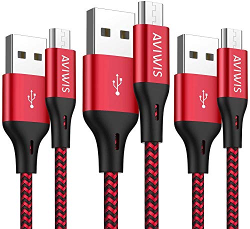 AVIWIS Cable Micro USB [3Pack 2M] 3A Carga Rápida Cable Android Nylon Movil Cables Cargador Micro USB Compatible con Samsung Galaxy S7 S6 Edge S5 J7 J5 J3 A10 A6, Huawei, HTC, Xiaomi, Kindle -Rojo