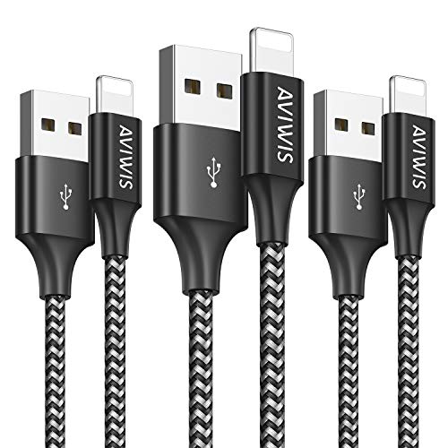 AVIWIS Cable Phone Certificado [1M 3Pack] Cargador Phone Nylon Trenzado Cable USB de Carga Rápida Compatible con Phone 11 Pro 8 Plus 7 Plus 6S 6 Plus 5 5S 5C y más - Negro