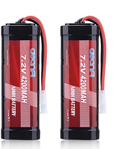 AWANFI Batería RC 7,2V 4200mAh NiMH Batería Recargable de 6 Celdas con Conector Tamiya para la Mayoría 1/10 de la Serie RC Coches, Traxxas, Redcat, LOSI, HPI, Tamiya, Kyosho RC Camiones (Paquete de 2)