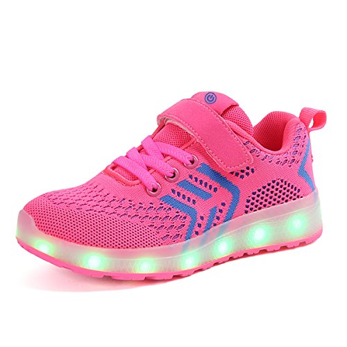 Axcer LED Zapatos Verano Ligero Transpirable Bajo 7 Colores USB Carga Luminosas Flash Deporte de Zapatillas con Luces Los Mejores Regalos para Niños Niñas Cumpleaños de Navidad (25 EU, Rosado)