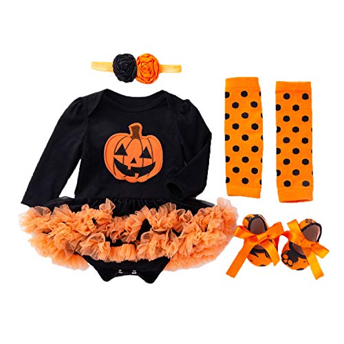 BabyPreg Mi Primer Traje de Halloween para niña Infantil Disfraz de Acción de Gracias Conjunto de Vestido de Calabaza para bebé (9-12 Meses, Calabaza Larga)