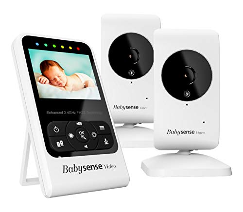 Babysense Vigilabebés con video con cámara y audio, pantalla de 2.4", suministrado con dos cámaras, canciones de cuna y ruido blanco, modelo V24R_2