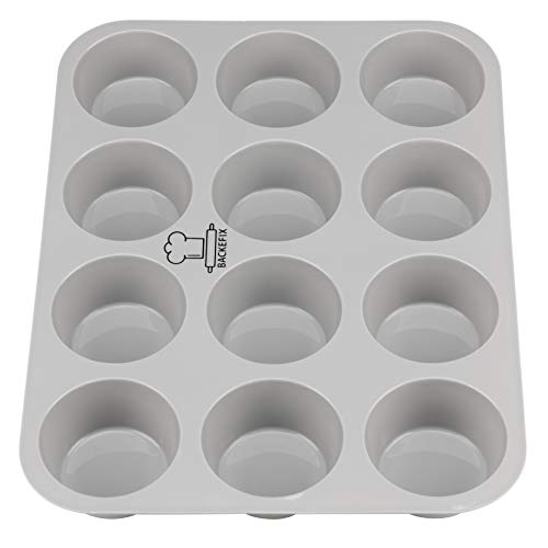 BackeFix lata del mollete de silicona con antiadherente efecto 12er - pan de mollete flexibles con nada de grasa y el papel, Ø 7cm BackeFix lata del mollete de silicona con antiadherente efecto 12er - pan de mollete flexibles con nada de grasa y el papel, Ø 7cm