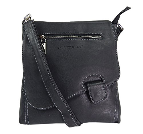 Bag Street - Bolso de hombro con presilla, aspecto desgastado, Negro (Negro) - Atlanta