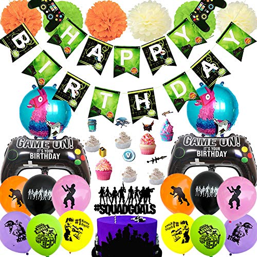 BAIBEI Game Theme Party Favors Set Video Game Party Supplies for Birthday Party, Banner, Cake Topper, Balloons, Boys and grils Gamer Birthday Party Decorations