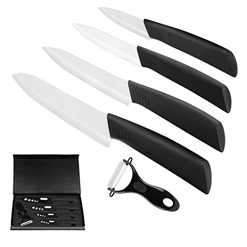 Ballery Cuchillos de Cerámica Set, 4 Piezas Cuchillos de Cocina y 1 Pelador Cerámica (6"Chef Cuchillo, 5'' Utilidad/Cortar, 4'' Cuchillo de Fruta, 3'' Cuchillo de pelado) - Blanco Ballery Cuchillos de Cerámica Set, 4 Piezas Cuchillos de Cocina y 1 Pelador Cerámica (6"Chef Cuchillo, 5'' Utilidad/Cortar, 4'' Cuchillo de Fruta, 3'' Cuchillo de pelado) - Blanco