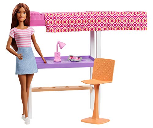 Barbie Muñeca con muebles de dormitorio y accesorios (Mattel FXG52)