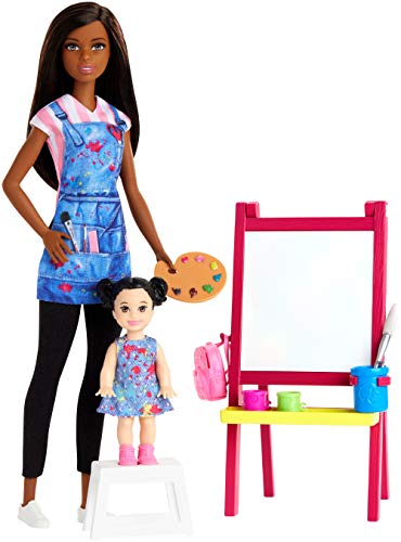Barbie Quiero Ser Maestra de Arte, Muñeca Latina con Bebé y Accesorios (Mattel GJM30)