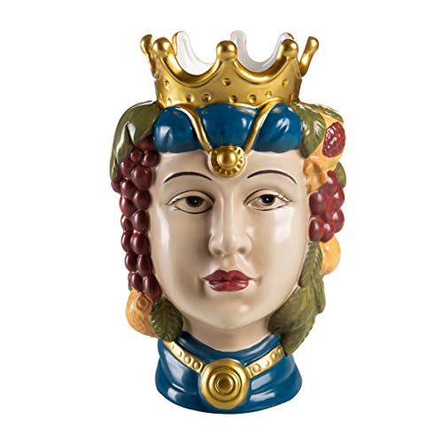 Baroni Home Cabeza de moro de porcelana estilo siciliano con corona. Maceta para plantas de interior reina colorida, 14 x 14 x 22 cm