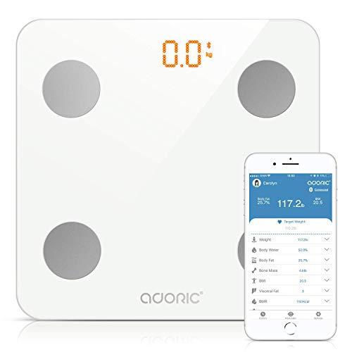 Báscula Grasa Corporal Báscula de Baño Bluetooth Analizar Más de 8 Funciones, Monitores de Composición Corporal Andriod Arriba 5.0y iOS (Blanco)