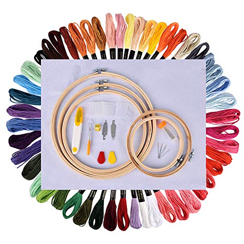 BASEIN Kit de Inicio de Bordado, Kit de Herramienta de Punto de Cruz, 5 Piezas Aros de Bambú, 50 Hilos de Color, 12 Por 18 Pulgadas Set de 14 Agujas y Reserva Clásica Aida y Agujas BASEIN Kit de Inicio de Bordado, Kit de Herramienta de Punto de Cruz, 5 Piezas Aros de Bambú, 50 Hilos de Color, 12 Por 18 Pulgadas Set de 14 Agujas y Reserva Clásica Aida y Agujas