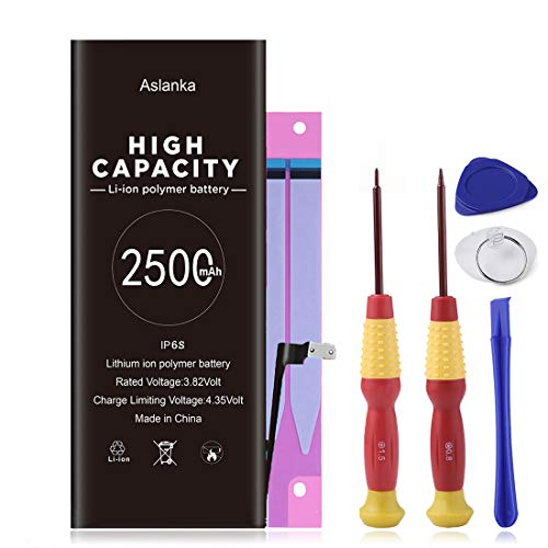 Batería de iPhone 6s de Alta Capacidad Aslanka 2500mAh, con una Capacidad 45% más Grande Que la batería Original, con un Kit Completo de Herramientas de reparación, Instrucciones de Uso Batería de iPhone 6s de Alta Capacidad Aslanka 2500mAh, con una Capacidad 45% más Grande Que la batería Original, con un Kit Completo de Herramientas de reparación, Instrucciones de Uso