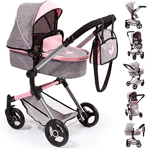 Bayer Design- Cochecito de Muñecas Neo Vario Combolso Cambiador, Convertible, Plegable, Color Vaqueros Grises, Rosa, Mariposa (18433Aa) Bayer Design- Cochecito de Muñecas Neo Vario Combolso Cambiador, Convertible, Plegable, Color Vaqueros Grises, Rosa, Mariposa (18433Aa)
