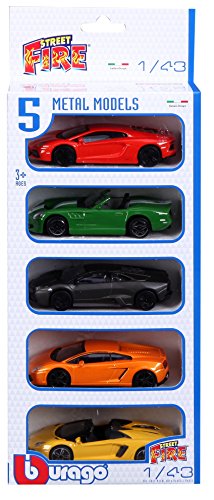 Bburago - 1/43 Street Fire Set, 5 Unidades (18-30005), Colores Surtidos Bburago - 1/43 Street Fire Set, 5 Unidades (18-30005), Colores Surtidos