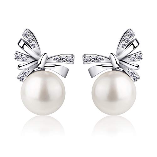 B.Catcher Mujer Perla Pendientes con Lazo 925 Plata de Ley Brillante Circonita con San Valentín Regalo Originales B.Catcher Mujer Perla Pendientes con Lazo 925 Plata de Ley Brillante Circonita con San Valentín Regalo Originales