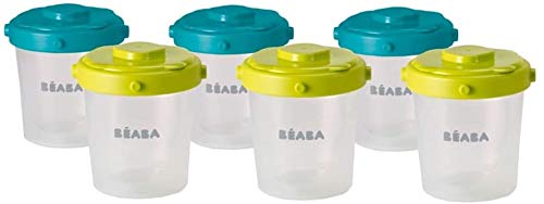 BÉABA Juego de 6 Tarritos de Conservación Recipientes apilables y con clip 100 % herméticos con Graduación Congelación 6x200 ml Azul/Amarillo BÉABA Juego de 6 Tarritos de Conservación Recipientes apilables y con clip 100 % herméticos con Graduación Congelación 6x200 ml Azul/Amarillo