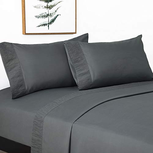 Bedsure Juego de Sábanas 90x190/200 cm - 3 Piezas - Sábana Bajera Ajustable Cama 90 con Encimera 160x275cm 1 Funda de Almohada 50x80cm - Gris Oscuro